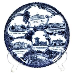 Wheelock England Flow Blue Picturesque Port Arthur Texas Vintage Souvenir Plate